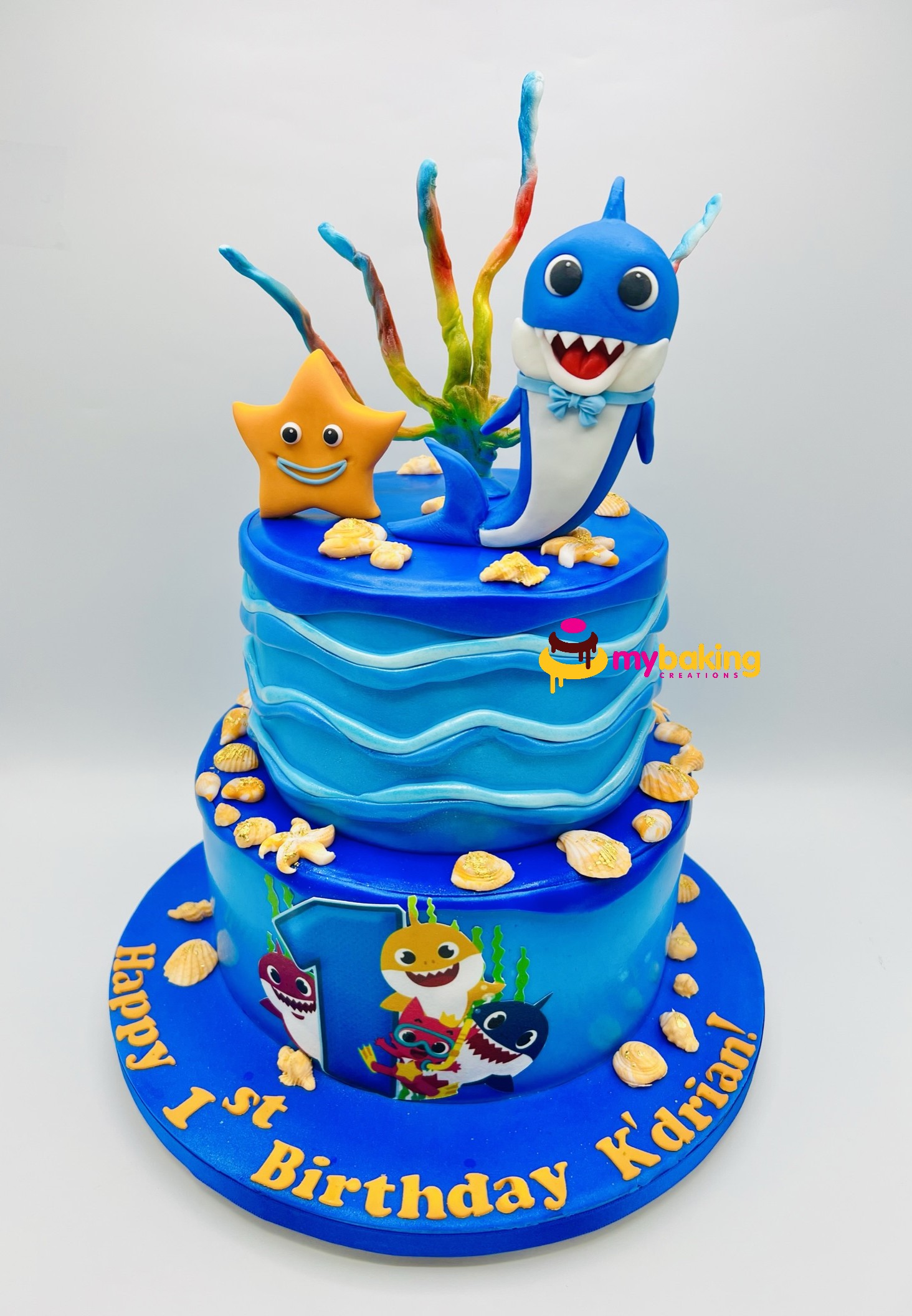 Custom Baby Shark themed birthday cake San Francisco Bay Area